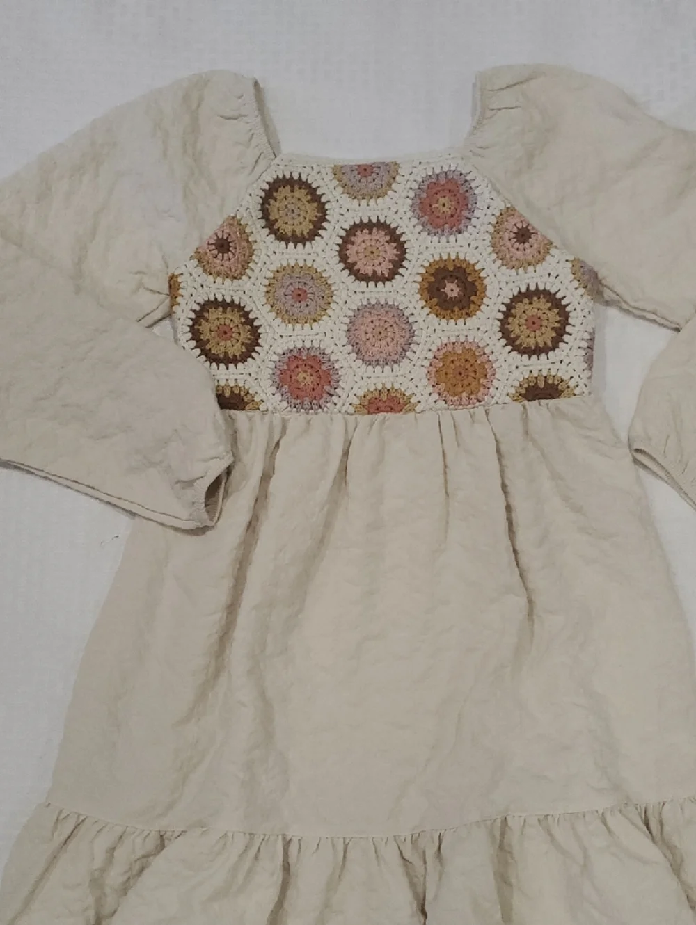 LC Lauren Conrad Cream Dress with Multicolor Crochet Yoke